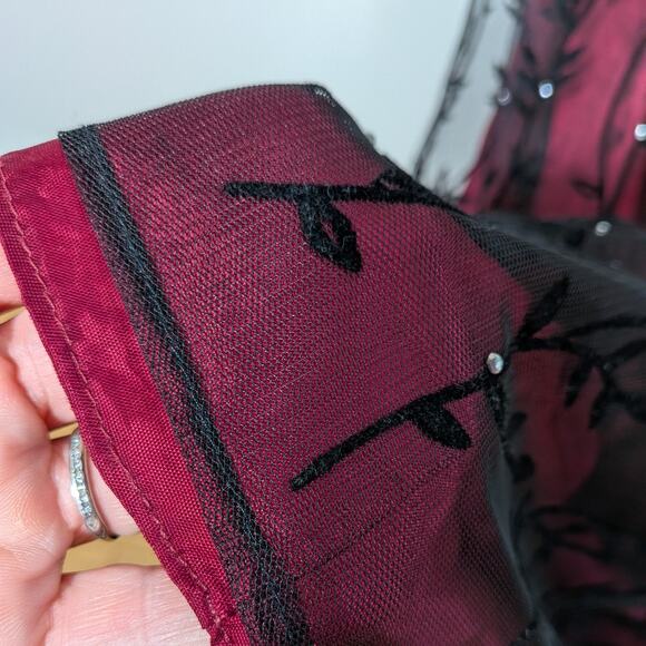 Vintage Nightway Prom Dress Maxi Gown 6 Red Black 90S Y2K Goth Floral Velvet - Picture 8 of 11